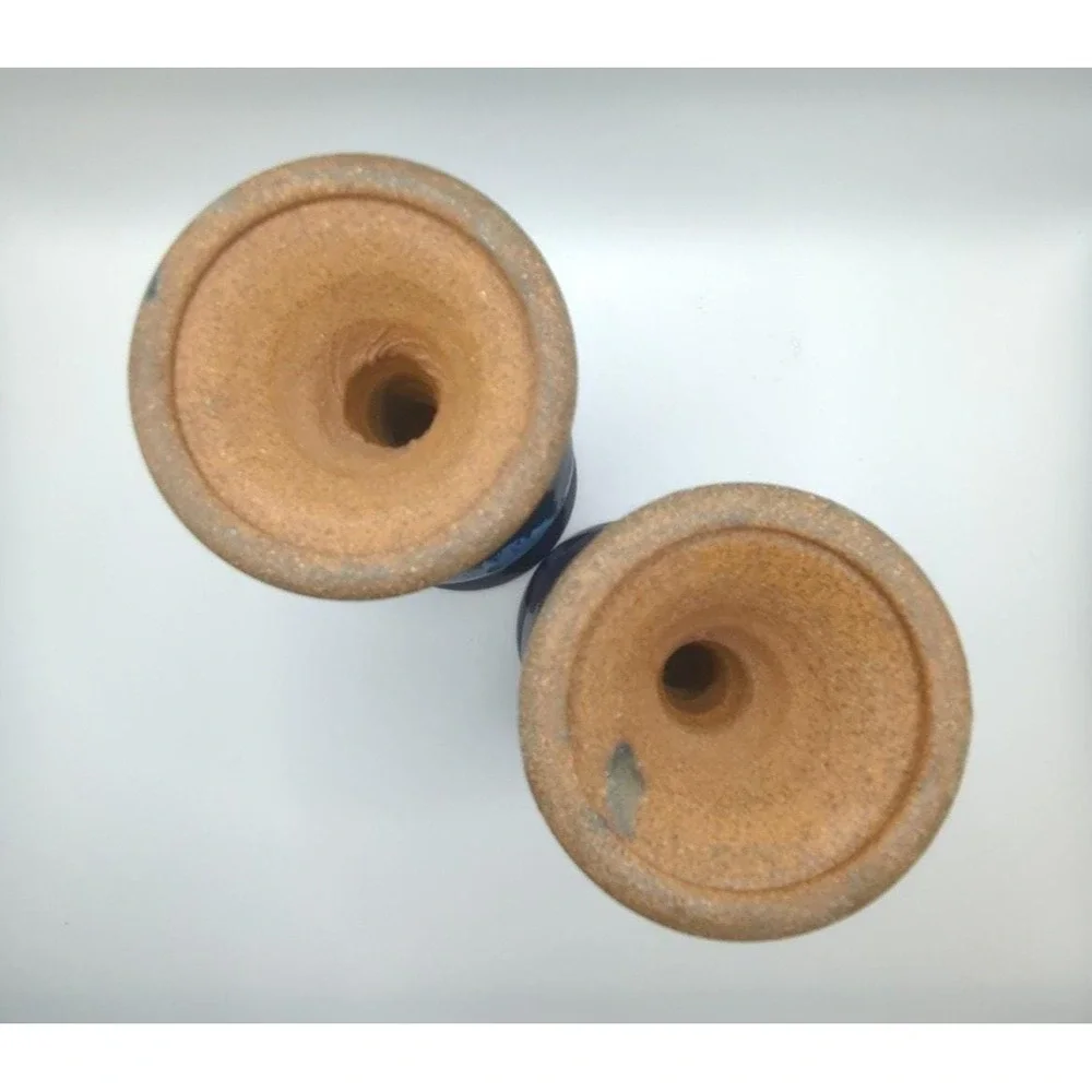 Vintage Studio Art Pottery Blue Drip Glaze Chalice Goblet Set 2 Piece 6.75in